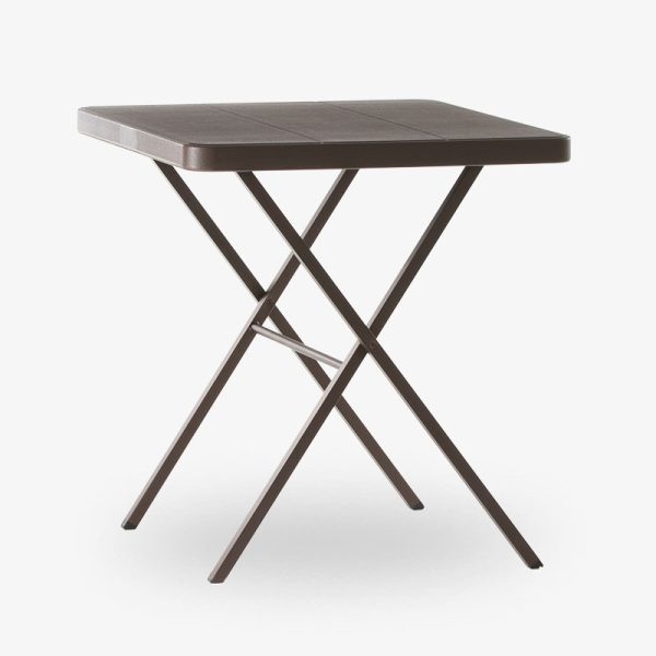 barbord fällbord fällbart bord runt plast utomhus grå brun stålstativ